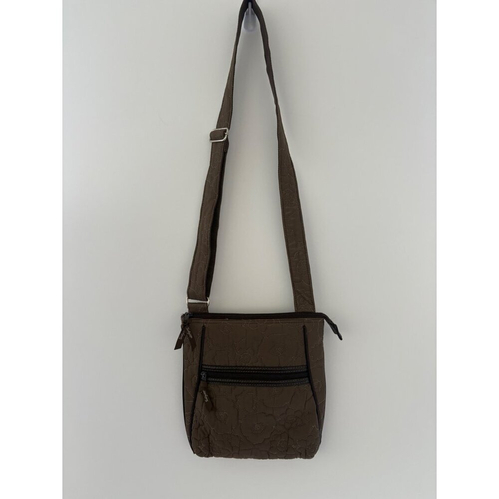 Thirty-One Brown Quilted Crossbody Bag W‎ Adjustable Strap & Front Zipper Pocket